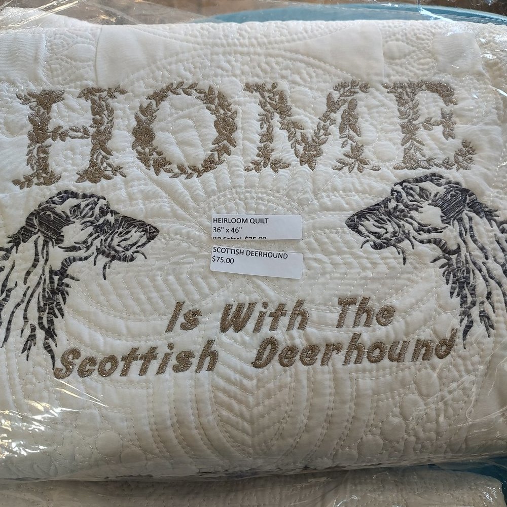 Scottish Deerhound Embroidered Heirloom quilt